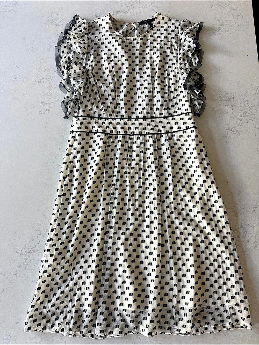 BCBGMAXAZRIA Black & Ivory Ruffle Sleeve Dress — Size 8